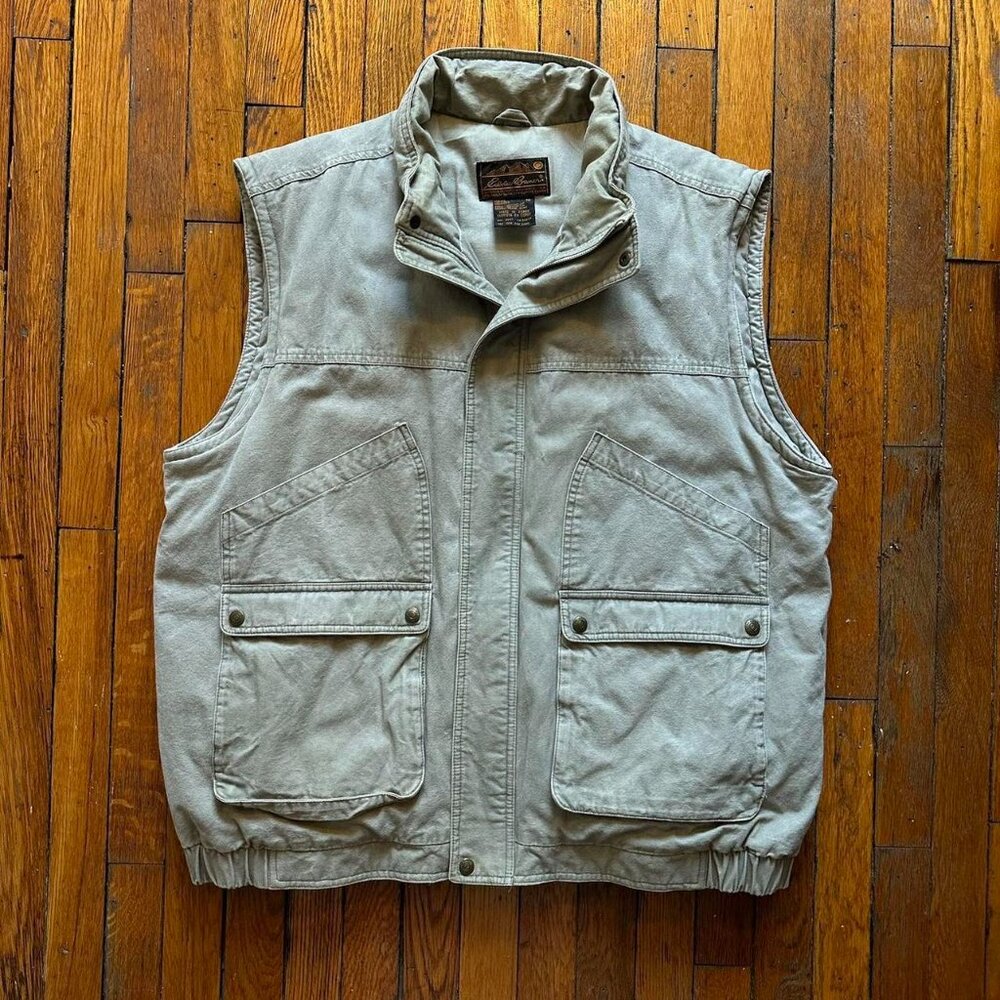 Vintage 90s Eddie Bauer Goose Down Puffer Vest Men‎ XL Beige Tan.